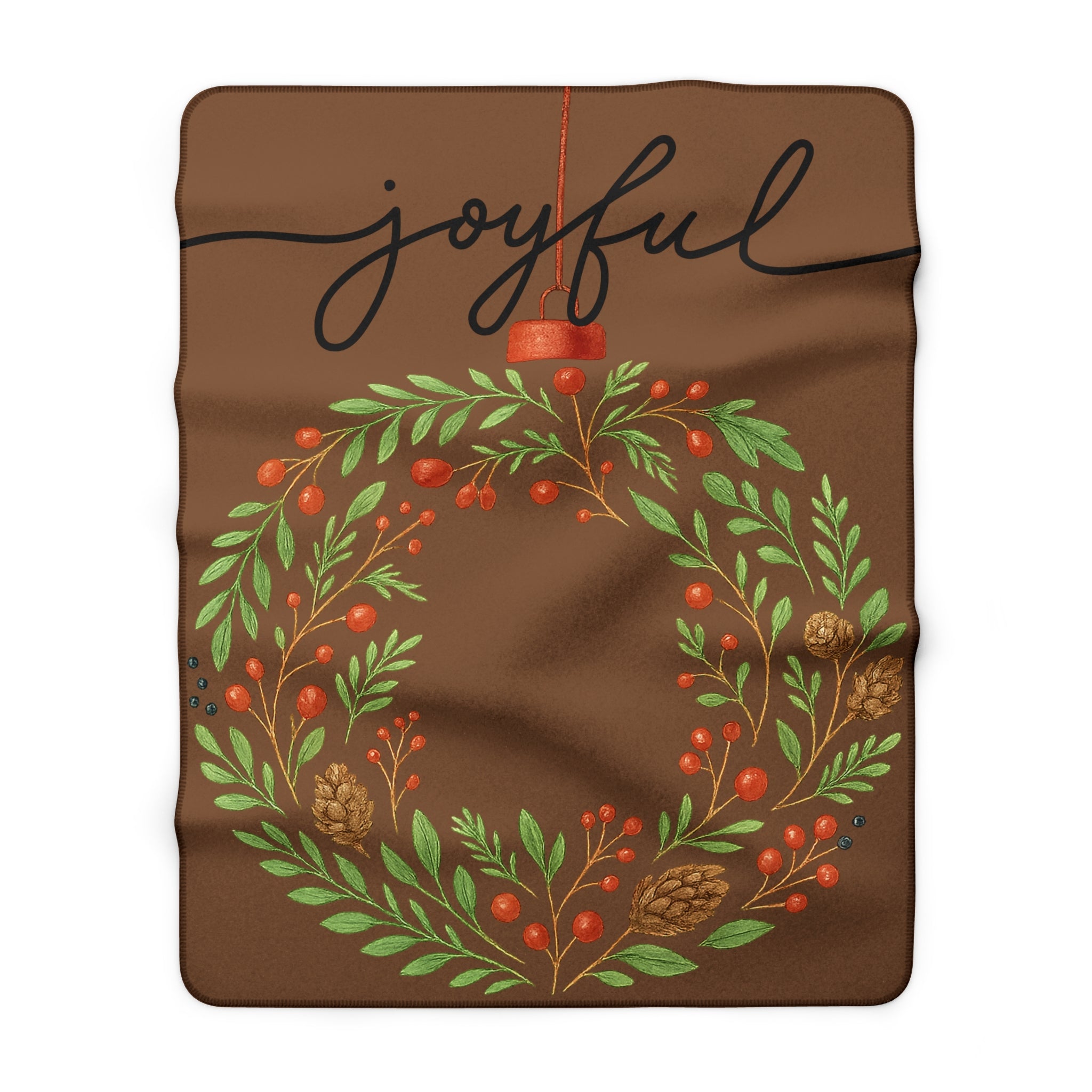 Joyful Holiday Sherpa Blanket - Christmas Wreath Cozy Throw