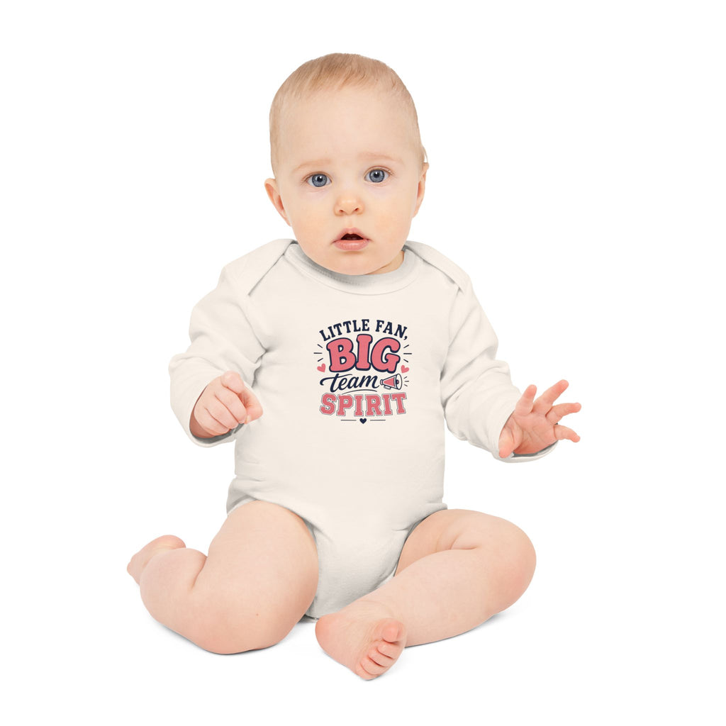 "Little Fan, Big Team Spirit" Long-Sleeve Organic Infant Onesie